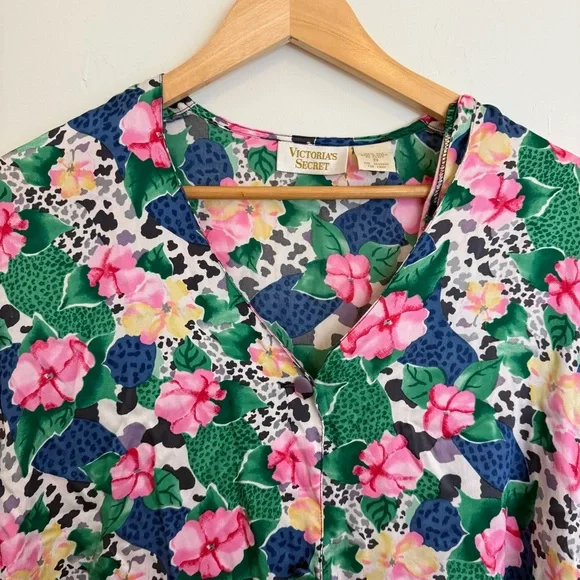 Vintage Victoria's Secret Silk Floral Top Gold Label Sleep Shirt Women's Size S - Picture 2 of 8